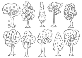 Spring tree drawing set black and white vector