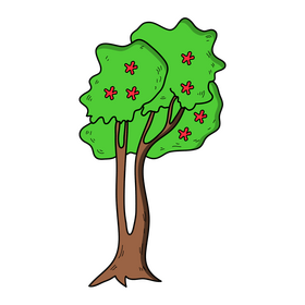 Green leaves spring tree with flowers clipart