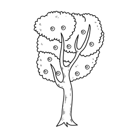 Spring blossom tree drawing black and white clipart