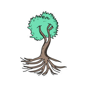 Green tree with roots drawing clipart