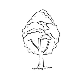 Cute winter tree with snow drawing black and white clipart