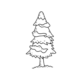 Snowy pine tree drawing black and white clipart