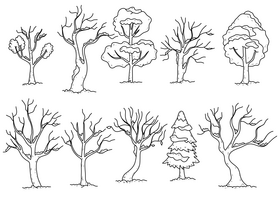 Autumn tree drawing set black and white vector free download