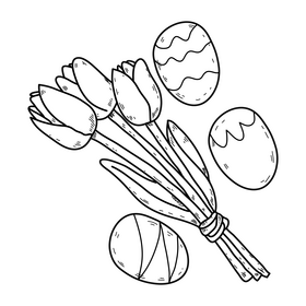 Easter eggs and flowers drawing black and white clipart