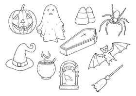 Halloween drawing set black and white vector