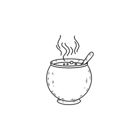 Halloween cauldron drawing black and white clipart