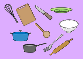 Kitchen utensils drawing vector