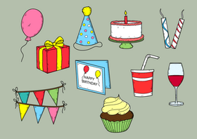 Happy birthday elements drawing vector