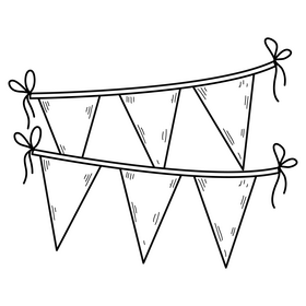 Multicolor party flags drawing black and white clipart