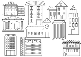 Buildings drawing set black and white vector
