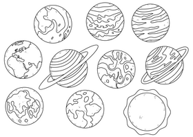 Planets drawing set black and white vector