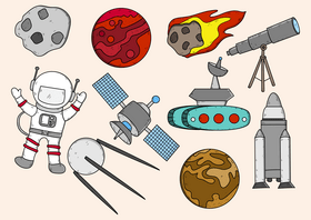 Space objects drawing set vector