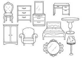Furniture drawing set black and white vector
