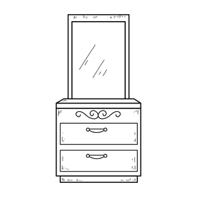 Dressing table drawing black and white clipart