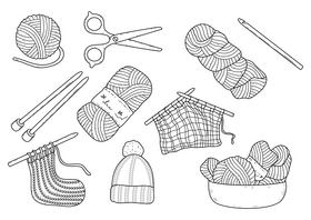Set of knitting tools drawing black and white vector