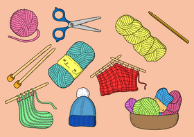 Set of knitting tools drawing vector