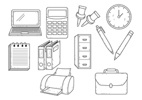 Office equipment drawing black and white vector