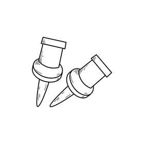 Push pins drawing black and white clipart