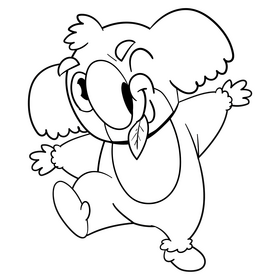 Cute koala cartoon drawing black and white clipart