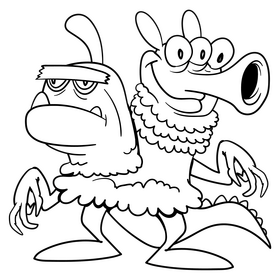 Monster cartoon drawing black and white clipart