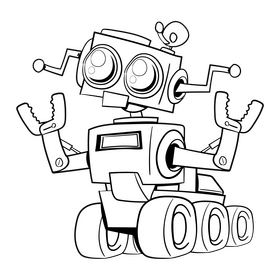 Robot cartoon drawing black and white clipart