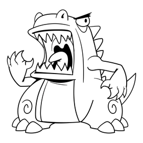 Godzilla cartoon drawing black and white clipart
