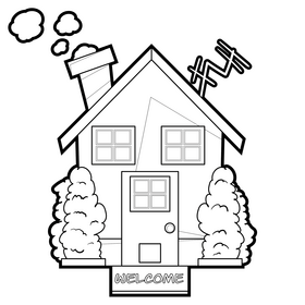 House cartoon drawing black and white clipart