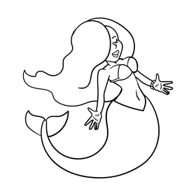 Mermaid cartoon drawing black and white clipart