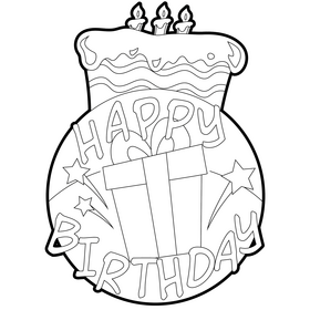 Happy birthday, birthday cake, birthday gift black and white clipart