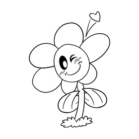 Flower cartoon drawing black and white clipart