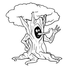 Tree cartoon drawing black and white clipart