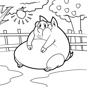 Pig cartoon drawing black and white vector