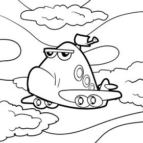 Plane cartoon drawing black and white vector