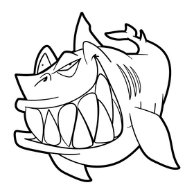 Shark cartoon black and white clipart