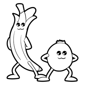Fruits banana and orange cartoon black and white clipart