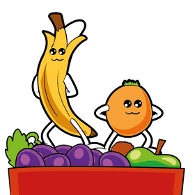 Fruits banana and orange cartoon vector