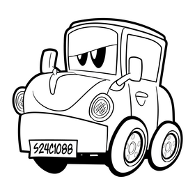 Car cartoon black and white clipart