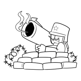 Soldier cartoon black and white clipart