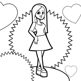 Barbie cartoon drawing black and white vector
