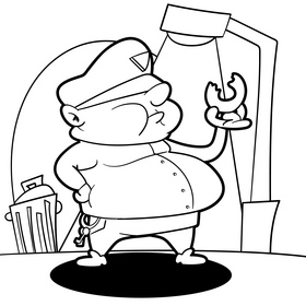 Policeman cartoon drawing black and white vector