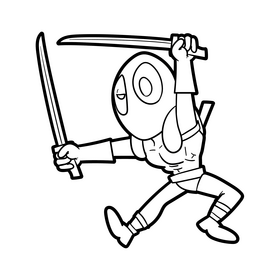 Deadpool cartoon black and white clipart