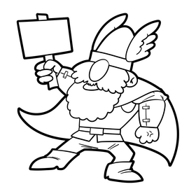 Thor cartoon black and white clipart