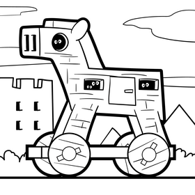 Trojan horse cartoon drawing black and white vector