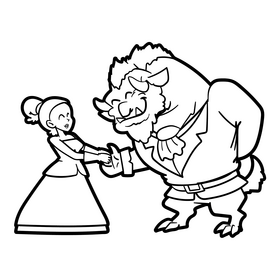 Beauty and the beast cartoon black and white clipart