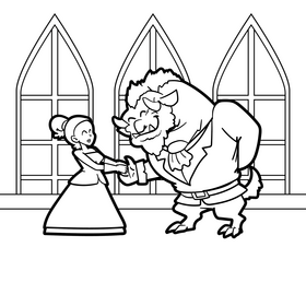 Beauty and the Beast cartoon drawing black and white vector