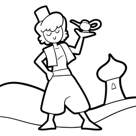 Aladdin cartoon drawing black and white vector
