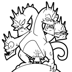 Hercules and hydra dragon cartoon black and white clipart