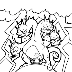 Hercules and hydra dragon cartoon drawing black and white vector