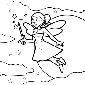Fairy girl cartoon drawing black and white vector
