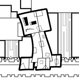 Minecraft cartoon drawing black and white vector